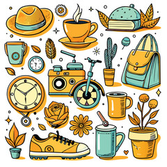 Lifestyle Illustration Vector Icon Doodle Set Bundle