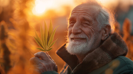 Man Holding a Marijuana Plant in His Hand - obrazy, fototapety, plakaty