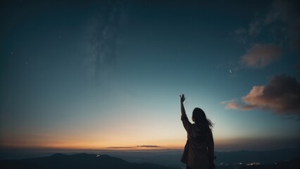 silhouette of a hands up person