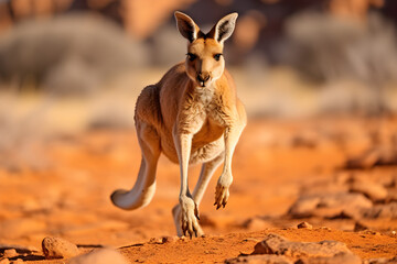 Magnificent Snapshot of an Eastern Grey Kangaroo Mid-hop in the Uncharted Australian Outback