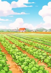 Summer Farm Fields. Children's book illustration in cartoon style.