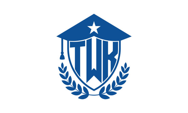 TWK three letter iconic academic logo design vector template. monogram, abstract, school, college, university, graduation cap symbol logo, shield, model, institute, educational, coaching canter, tech