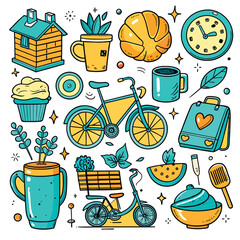 Lifestyle Illustration Vector Icon Doodle Set Bundle