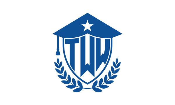 TWW three letter iconic academic logo design vector template. monogram, abstract, school, college, university, graduation cap symbol logo, shield, model, institute, educational, coaching canter, tech