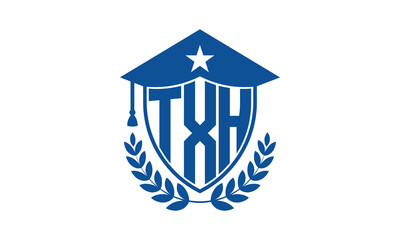 TXH three letter iconic academic logo design vector template. monogram, abstract, school, college, university, graduation cap symbol logo, shield, model, institute, educational, coaching canter, tech