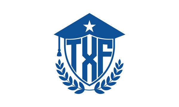 TXF three letter iconic academic logo design vector template. monogram, abstract, school, college, university, graduation cap symbol logo, shield, model, institute, educational, coaching canter, tech