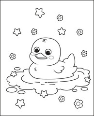 cute duck in bath coloring book