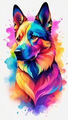 Geometric Dog in Vibrant Smoke, Vector Art with Watercolor Hues