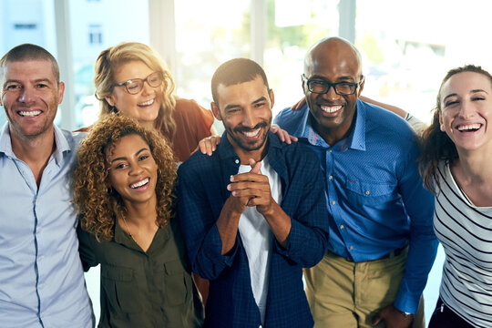 Business people, diversity and portrait in office with smile for company collaboration, support or trust. Men, women and face for team building together in workplace for career, pride or connection