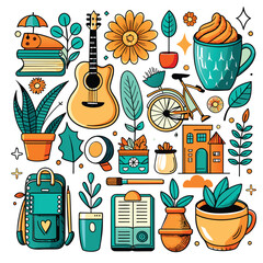 Lifestyle Illustration Vector Icon Doodle Set Bundle