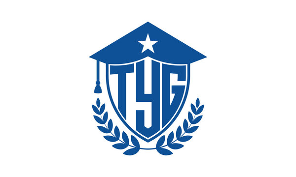 TYG three letter iconic academic logo design vector template. monogram, abstract, school, college, university, graduation cap symbol logo, shield, model, institute, educational, coaching canter, tech