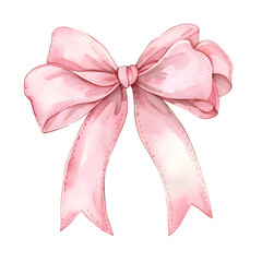 Pink bow watercolor illustration isolated on white background