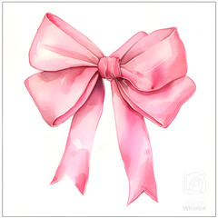 Pink bow watercolor illustration isolated on white background