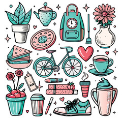 Lifestyle Illustration Vector Icon Doodle Set Bundle