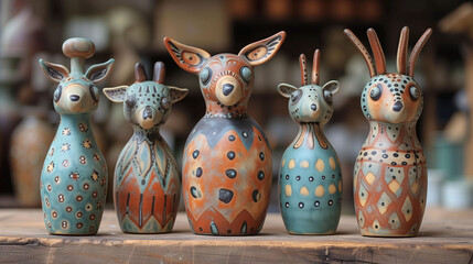 Decorative ceramic animal figurines in various patterns