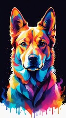Geometric Dog in Vibrant Smoke, Vector Art with Watercolor Hues