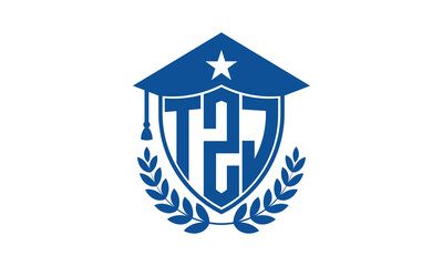 TZJ three letter iconic academic logo design vector template. monogram, abstract, school, college, university, graduation cap symbol logo, shield, model, institute, educational, coaching canter, tech