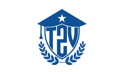 TZV three letter iconic academic logo design vector template. monogram, abstract, school, college, university, graduation cap symbol logo, shield, model, institute, educational, coaching canter, tech