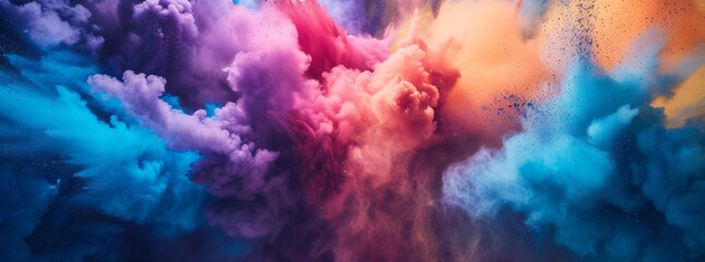 An explosive burst of powder background with colors ranging from deep purples to fiery oranges and cool blues - obrazy, fototapety, plakaty
