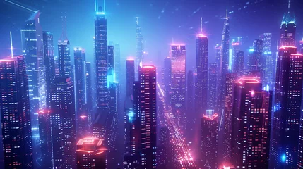Fotobehang  a futuristic cityscape with a 3D glow background © Dorido