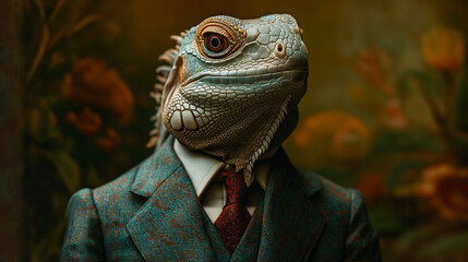 Lizard Dressed in a Suit and Tie