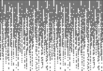 Abstract monochrome pixelated background. Scattered loose data elements. Horizontal composition with vertical pixel lines. Technology and cyber security check backdrop.