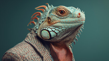 Fototapeta premium Close-Up of a Lizard Wearing a Suit