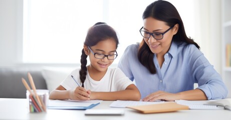  a parent and child sitting at a desk, with the parent explaining financial concepts