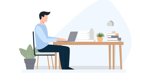 Professional working remotely in a well-organized home office, showcasing hybrid work flexibility.