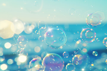 キラキラした海とシャボン玉、空、風景、3D CG