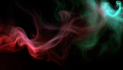 Obraz premium Red and green colorful smoke flowing on black background AI generated image.