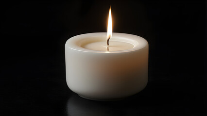 Fototapeta na wymiar white candle ceramic lit angled. burning candle in the dark
