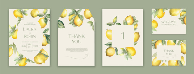 Wedding Invitation Card Design, LEMON branches and fruits Wedding Invite