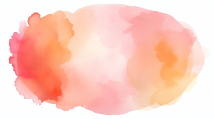 Abstract apricot orange color painting - watercolor splashes or stain, in the shape of a ellipse, isolated on white background
