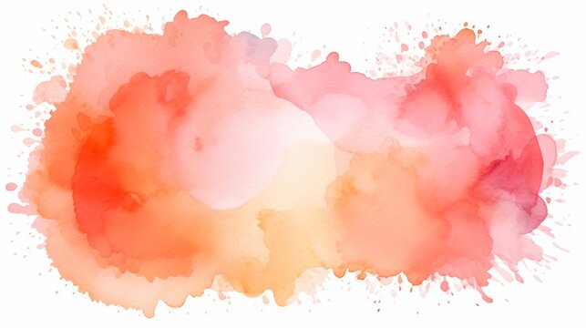 Abstract apricot orange color painting - watercolor splashes or stain, in the shape of a ellipse, isolated on white background