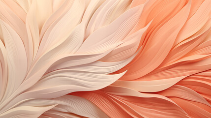 Abstract background with leaves peach fuzz colors. Abstract wavy banner. 3d rendering.