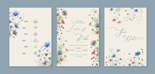 Luxury wedding invitation card background wild herbs and flowers. - obrazy, fototapety, plakaty