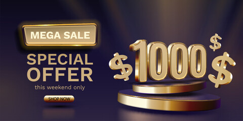 Coupon special voucher 1000 dollar, Check banner special offer. Vector illustration