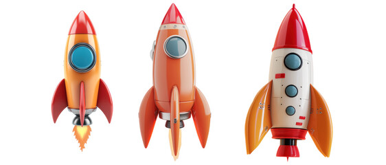 3D minimalist rocket element set on transparent background