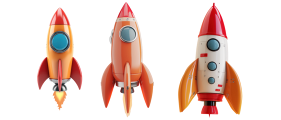 3D minimalist rocket element set on transparent background
