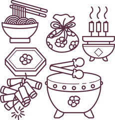 Chinese Lunar New Year simple cartoon decoration line art design outline vector