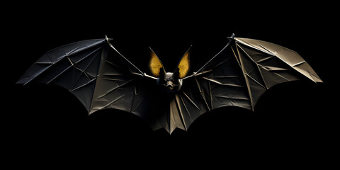 Flying bat in the dark background, Stuffed bat with long ear and open wings on cracked wall, 

