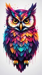 Geometric owl in Vibrant Smoke, Vector Art with Watercolor Hues