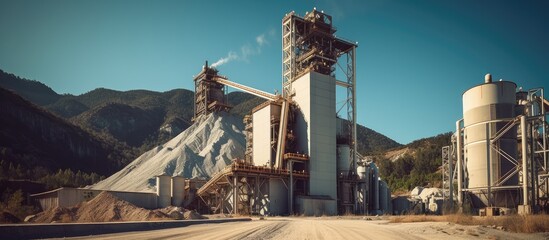 Cement manufacturing company with mountains of gravel