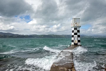 Poster Lighthouse at Halswell point. Wellington New Zealand. Bay. Sea. Coast. © A