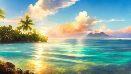 Fototapeta na wymiar tahiti seascape colorful illustration