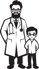 Healing Harmony Doctors Synergy with Patients Illustrated in Black Vector Logo Compassionate Unity Doctors Partnership with Patients Shown in Black Iconic Design