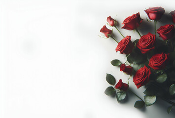  Valentines Day  Beautiful red roses  Border  on white background ai generative