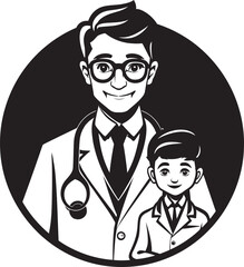 Compassionate Gestures Doctors Kindness Towards Patients in Black Iconic Logo Sympathetic Healing Doctors Compassionate Approach to Patients in Black Vector Art