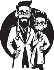 Healing Harmony Doctors Synergy with Patients in Black Iconic Design Compassionate Journey Doctors Path Alongside Patients in Black Vector Logo